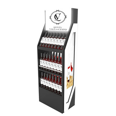 Tres capas del vino del soporte de exhibición pueden estante de exhibición de madera de la bebida para el supermercado