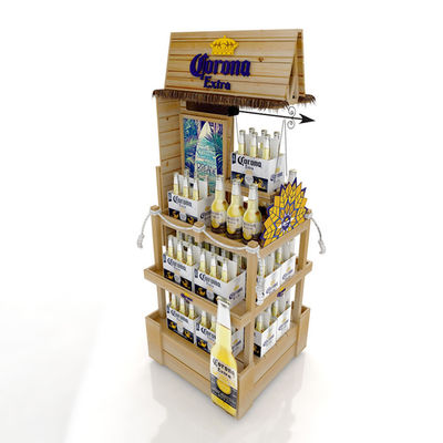 Botella de cerveza de madera estable echada a un lado doble modificada para requisitos particulares del supermercado del estante del vino de Diy del estante de exhibición