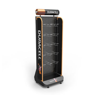 calidad  AA Battery Point Of Sales Displays Pegboard Floor Stand With Hanging Hooks Fábrica