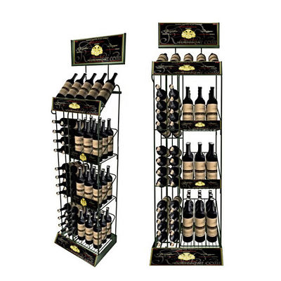 Soporte de exhibición vendedor caliente del vino del piso del estante de exhibición de la botella de vino del Doble-lado del supermercado con el logotipo de encargo