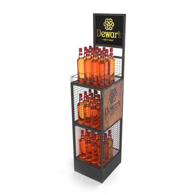 Soporte de exhibición vendedor caliente del vino del piso del estante de exhibición de la botella de vino del Doble-lado del supermercado con el logotipo de encargo