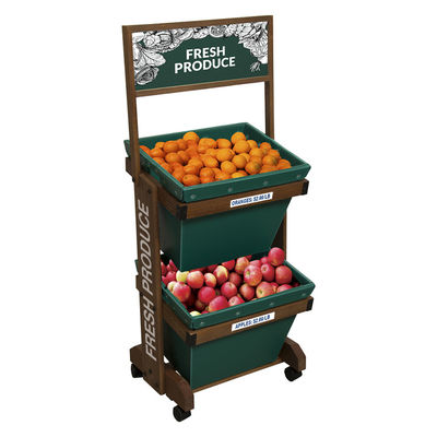 2 capas exhiben el estante vegetal para el soporte de exhibición de madera de la fruta de la tienda con la cesta desprendible