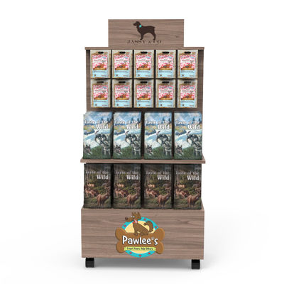 Perros y gatos productos de limpieza juguete de madera media bandeja de suelo estante de exhibición para la tienda de mascotas