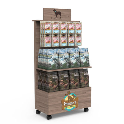 Perros y gatos productos de limpieza juguete de madera media bandeja de suelo estante de exhibición para la tienda de mascotas